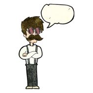 cartoon hipster man with mustache and spectacles speech bub N4