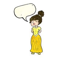 cartoon pretty victorian woman with speech bubble N4