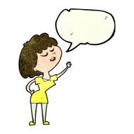 cartoon happy woman about to speak with speech bubble N4