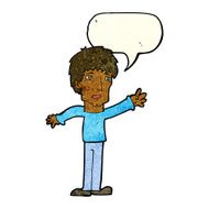 cartoon worried man reaching out with speech bubble N5