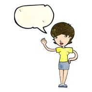 cartoon woman waving with speech bubble N100