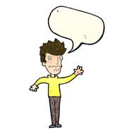 cartoon worried man reaching out with speech bubble N8