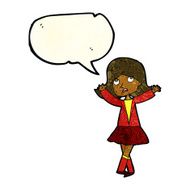 cartoon unhappy girl with speech bubble N5