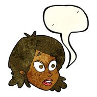 cartoon female face with surprised expression speech bubble N5
