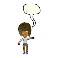 cartoon woman waving away with speech bubble N4