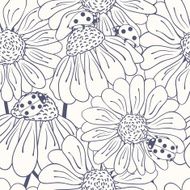 Ladybug and daisy outline seamless pattern