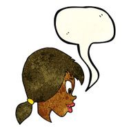 cartoon pretty female face with speech bubble N29