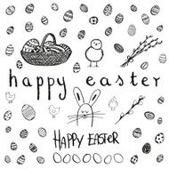 Doodle vector Easter set BW