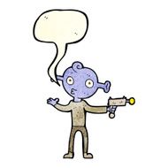 cartoon alien with ray gun speech bubble N3