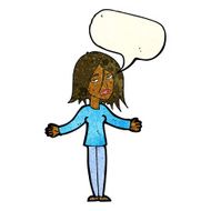 cartoon woman shrugging shoulders with speech bubble N165