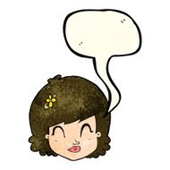 cartoon happy female face with speech bubble N48