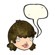 cartoon female face with surprised expression speech bubble N8