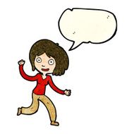 cartoon happy waving girl with speech bubble N4
