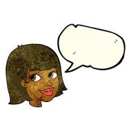 cartoon happy female face with speech bubble N50