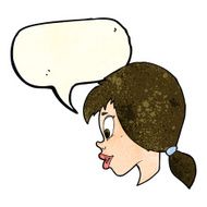 cartoon pretty female face with speech bubble N30