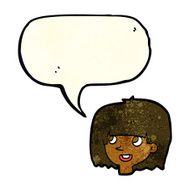 cartoon happy female face with speech bubble N51