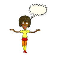cartoon woman shrugging shoulders with speech bubble N166