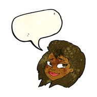 cartoon happy female face with speech bubble N54