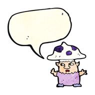 cartoon little mushroom man with speech bubble N4