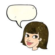 cartoon happy female face with speech bubble N56