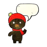 cartoon waving black bear with speech bubble N16
