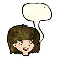 cartoon happy female face with speech bubble N57