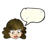 cartoon happy female face with speech bubble N58
