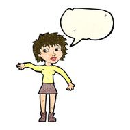 cartoon friendly woman waving with speech bubble N15
