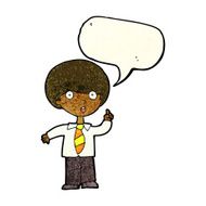cartoon school boy answering question with speech bubble N17