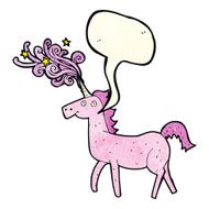 cartoon magical unicorn with speech bubble