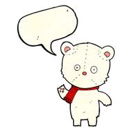 cartoon waving polar bear with speech bubble N16