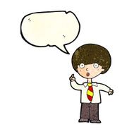 cartoon school boy answering question with speech bubble N18