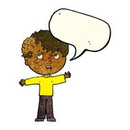 cartoon boy with growth on head speech bubble N11