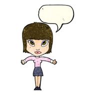 cartoon woman shrugging with speech bubble N20