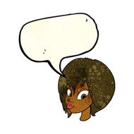 cartoon pretty female face pouting with speech bubble N3