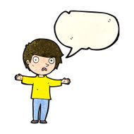 cartoon worried boy with speech bubble N10