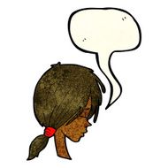 cartoon girl looking thoughtful with speech bubble N3