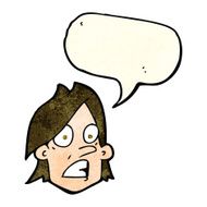 cartoon frightened face with speech bubble N4