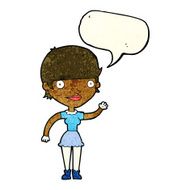 cartoon woman with idea speech bubble N86