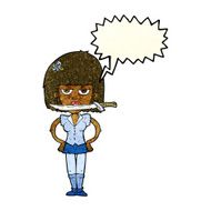cartoon woman with knife between teeth speech bubble N15
