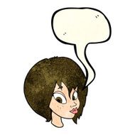 cartoon pretty female face pouting with speech bubble N4