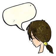 cartoon girl looking thoughtful with speech bubble N4
