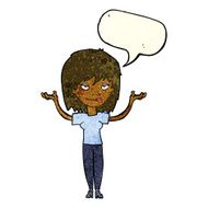 cartoon woman shrugging with speech bubble N21