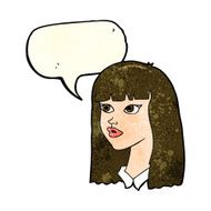 cartoon pretty girl with long hair speech bubble N4