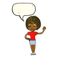 cartoon woman waving with speech bubble N101