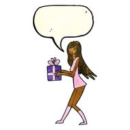 cartoon fashion girl with present speech bubble N3