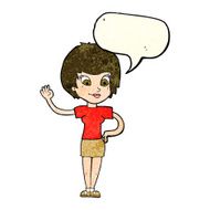 cartoon woman waving with speech bubble N102
