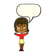 cartoon woman with open arms speech bubble N29