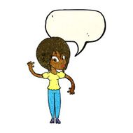 cartoon woman waving with speech bubble N103