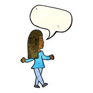 cartoon woman shrugging shoulders with speech bubble N167